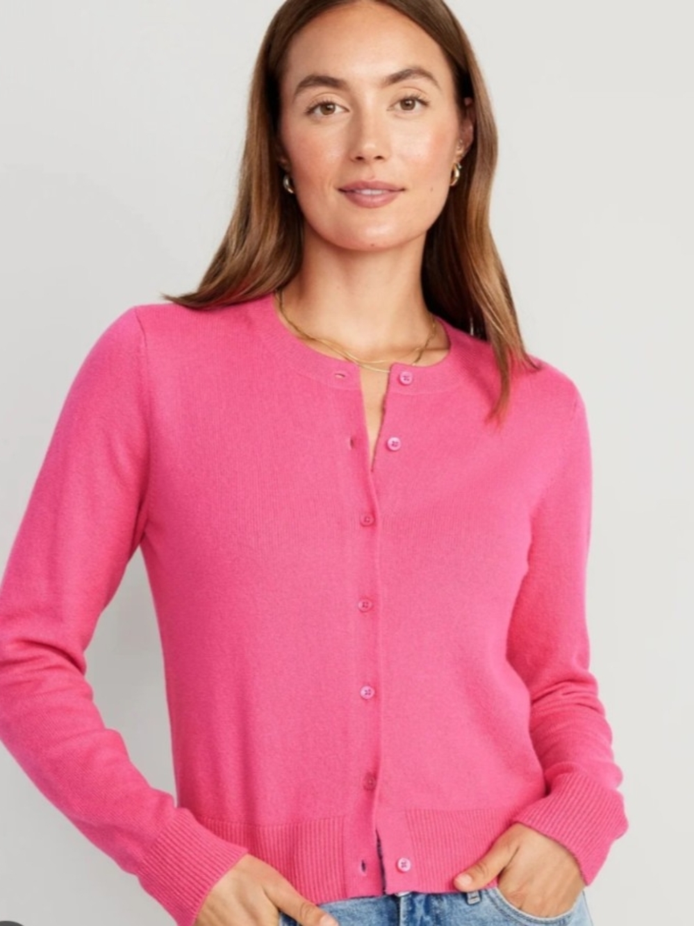 Old Navy Pink Button Front Cardigan Size L Crewneck Sweater